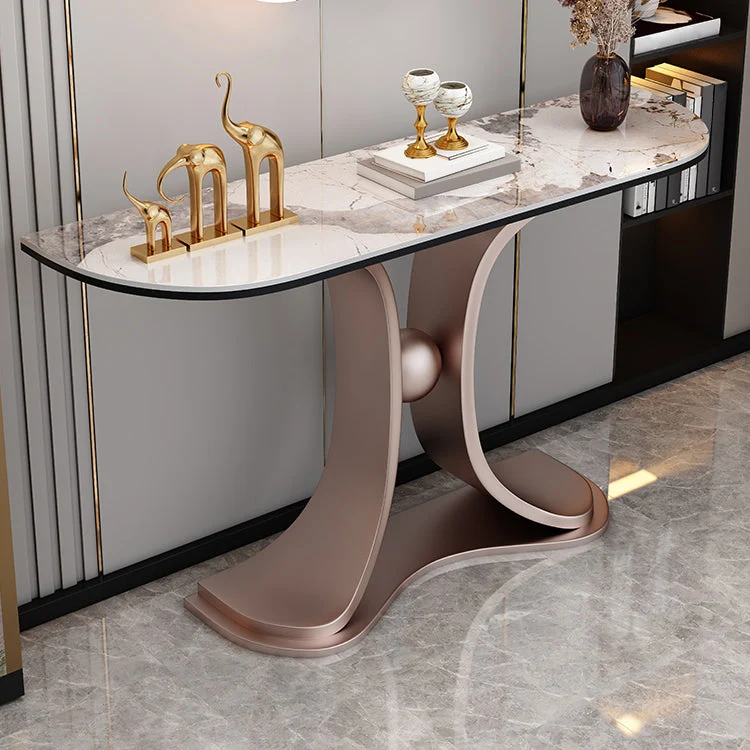 Glam Half Moon Console Table Stone Console Sofa Table for Hall