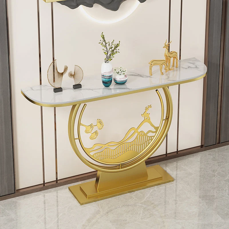 Glam Iron Console Accent Table Stone Console Sofa Table for Hall