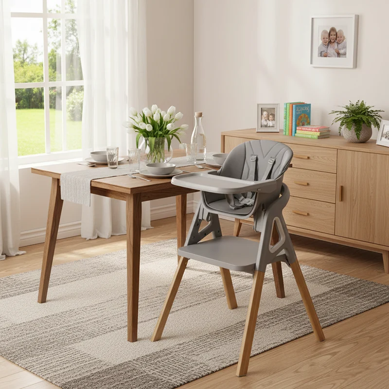 Modern Minimalist Curved Polypropylene Solid Wood Kids' Dining Chair Backrest Armrest For Dining Room