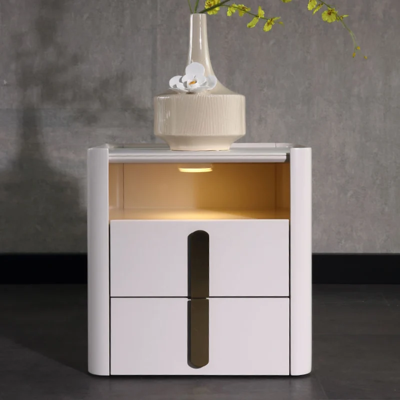 E1-Class Dual-Material Nightstand - Luxury Design & Practical Function Bedside Table 2-Drawer For Bedroom