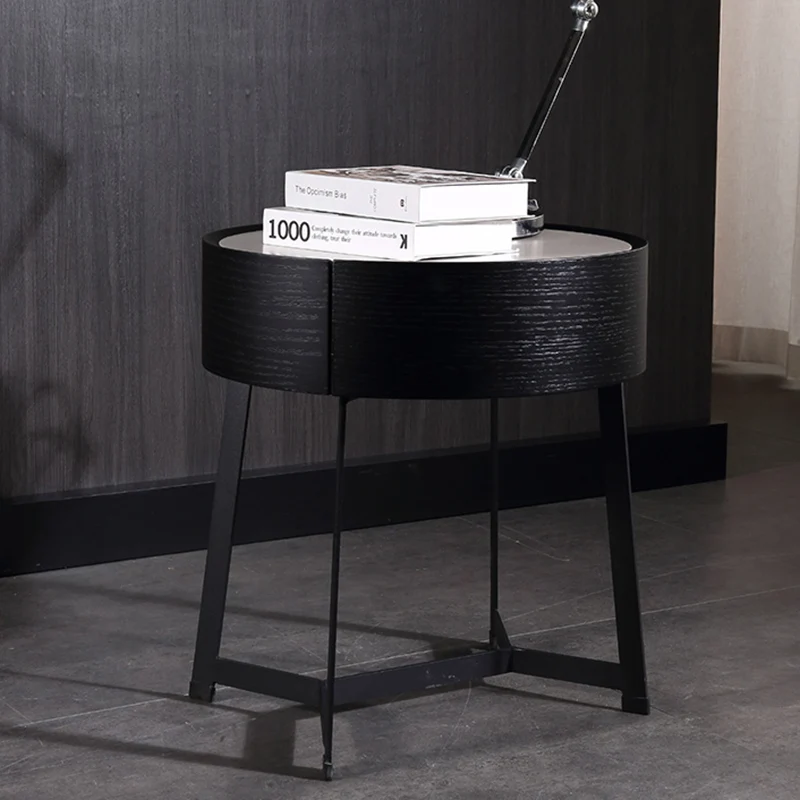 Dual-Material Bedside Table - Corrosion-Resistant Nightstand 1-Drawer For Bedroom