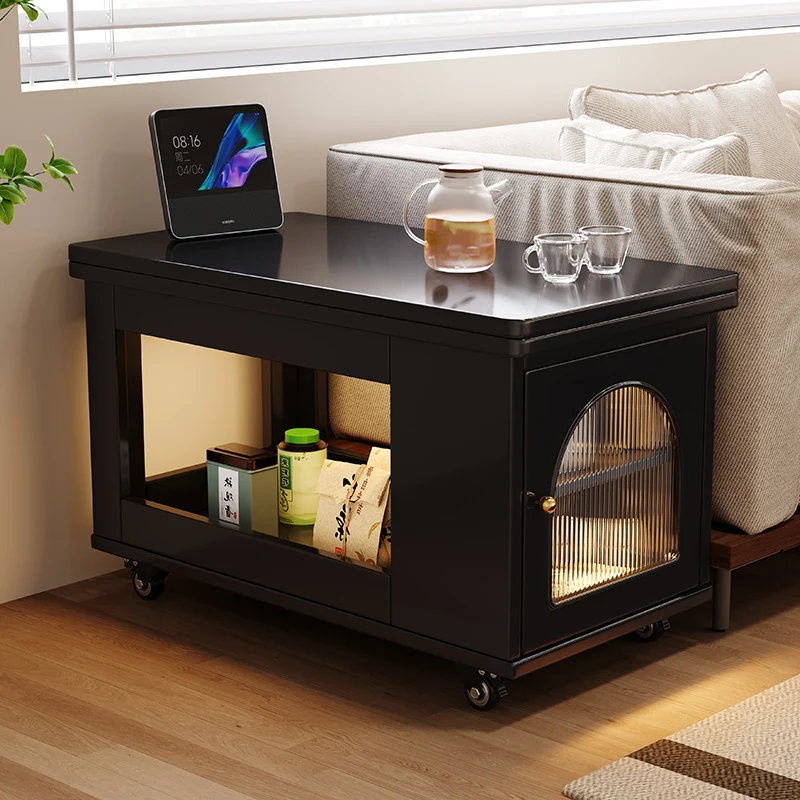Contemporary Creative Rectangular Cart-Style Eco-board Glass Coffee Table 2-Tier For Living Room
