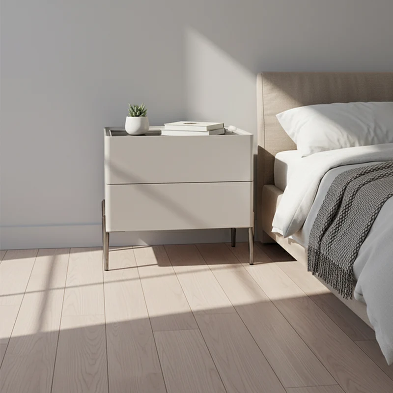 Sleek Minimalist Nightstand - Built-In Wireless Charging Bedside Table 2-Drawer For Bedroom & Living Room