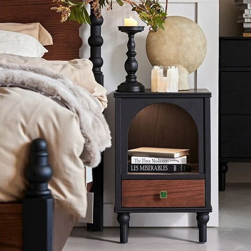 Traditional French Rectangular Arch-Top North American Red Oak Multi-Layer Plywood Nightstand 1-Drawer For Bedroom