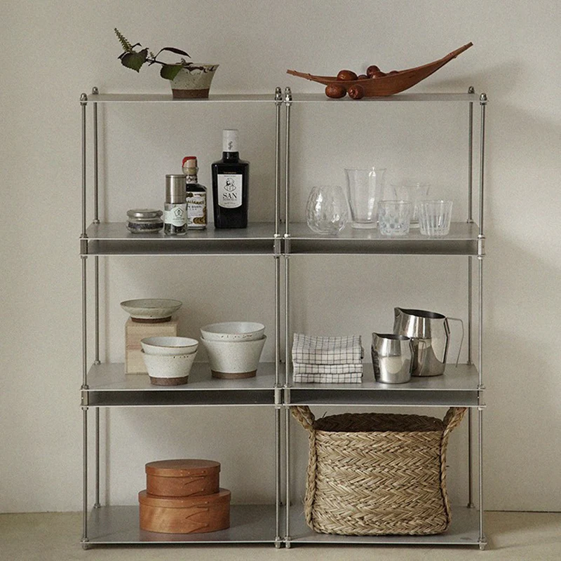 Modern Minimalist Square Stainless Steel Stackable Display Rack 2-Tier For Living Room