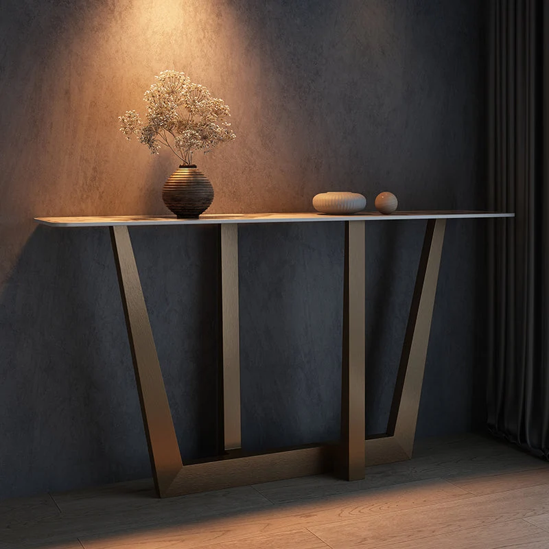 Glam Stone Console Table Rectangle Golden Console Sofa Table for Hall