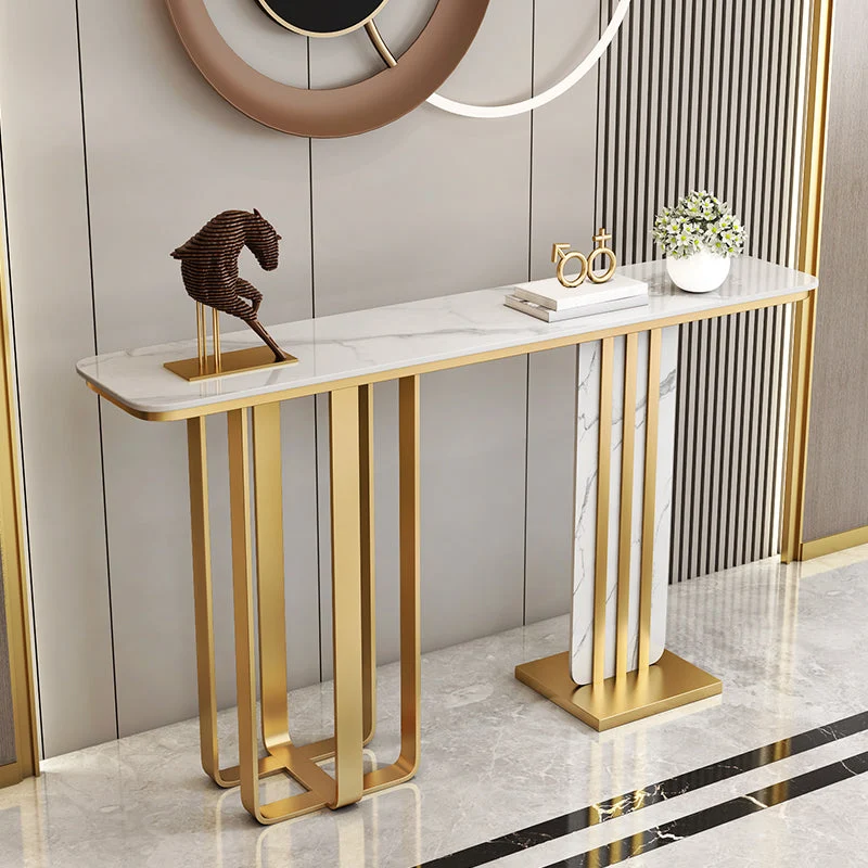Glam Stone Rectangle Console Table 1-shelf End Table , 31.5" Tall