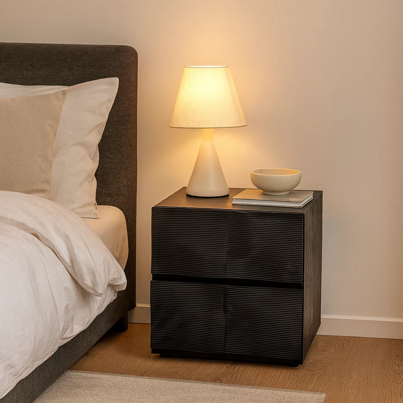 Contemporary Creative Extured Rectangular Oak Wood Board Nightstand With 2 Drawers - Smooth Storage & Compact Design For Bedroom