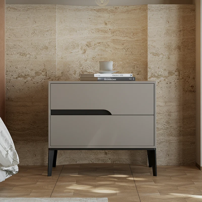 Modern Rectangular MDF Iron Nightstand With 2 Drawers & Open Storage - Space-Saving Bedside Table For Bedroom