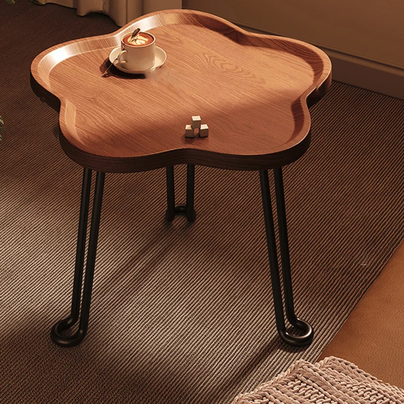 Modern Minimalist Round MDF Iron Flower-Shaped Foldable Side Table For Living Room And Bedroom