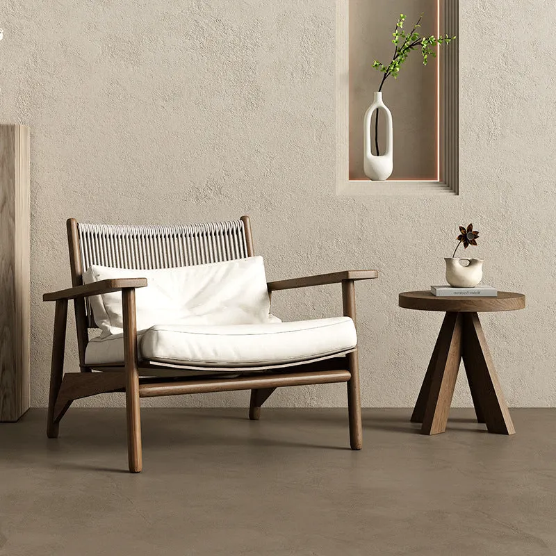 Modern Minimalist Ash Wood PU Leather Linen Sponge Rectangular Accent Chair With Backrest Armrests For Living Room And Bedroom