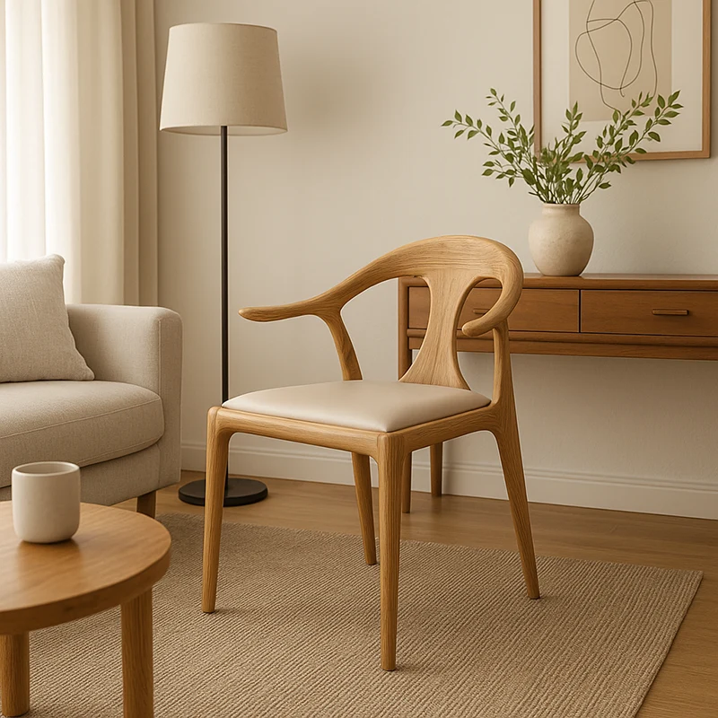 North American White Ash - Contemporary Scandinavian Solid Wood Chair: Contoured One-Piece Backrest & Armrest Dining Chair For Dining Room