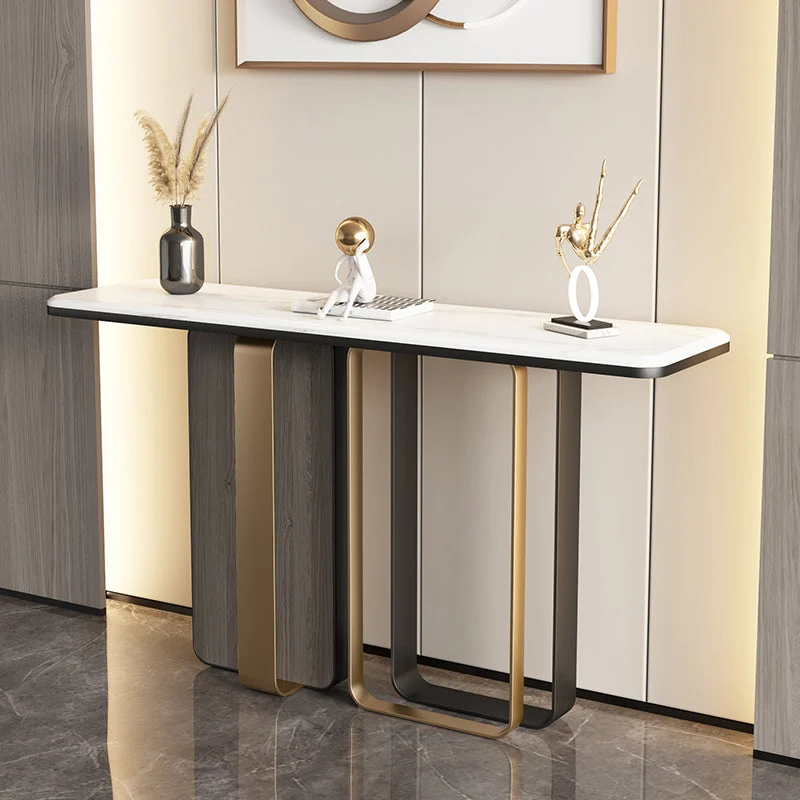 White Stone Console Table 1 Shelf 31.5" Tall Accent Table for Hall