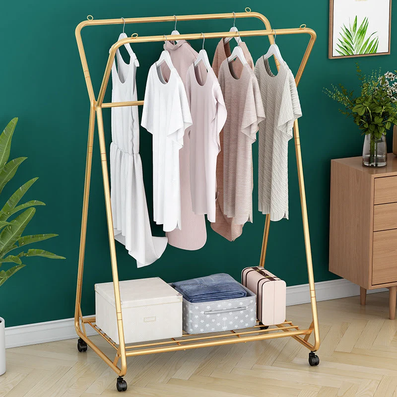 Contemporary Metal Coat Rack Storage Shelf Coat Rack with Castors