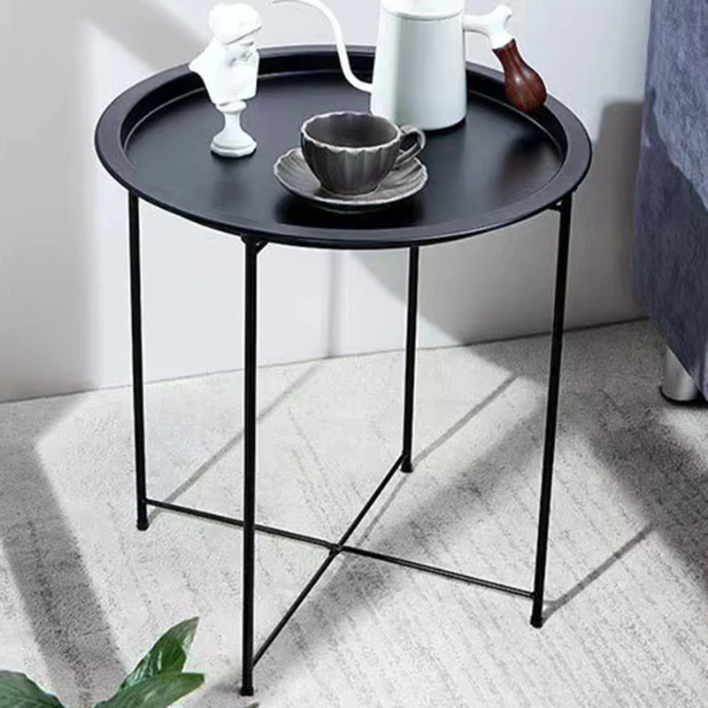 Modern Minimalist Carbon Steel Round Side Table 1 Tier For Living Room And Bedroom
