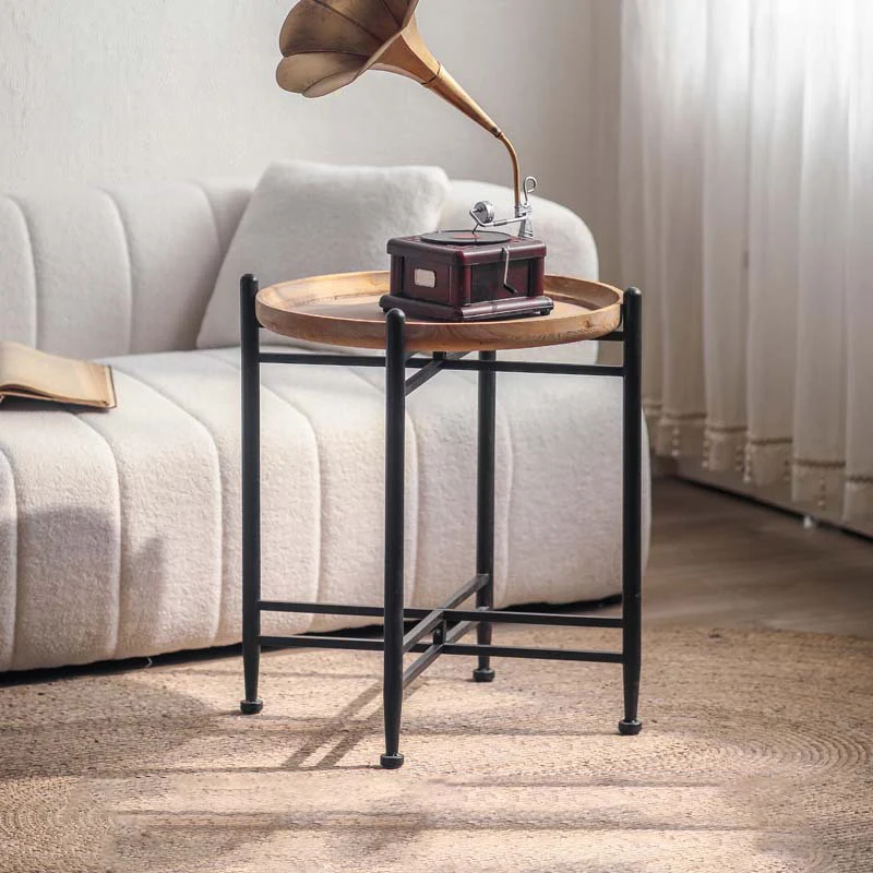 Modern Minimalist Fir Wood Round Coffee Table With Iron Frame 1 Tier For Living Room And Bedroom