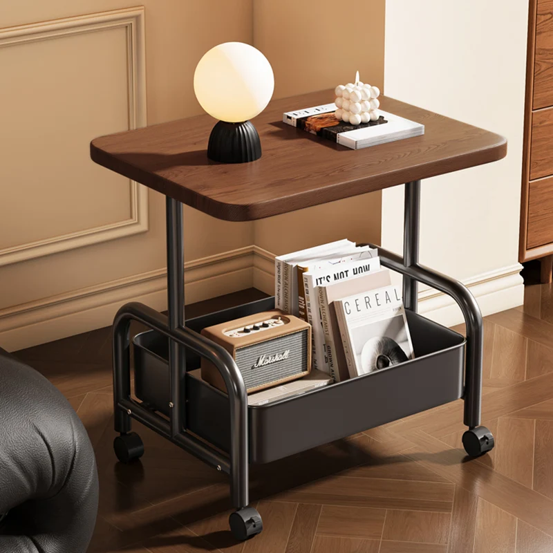 Modern Minimalist MDF Carbon Steel Rectangle Movable Side Table With 2-Tier For Living Room