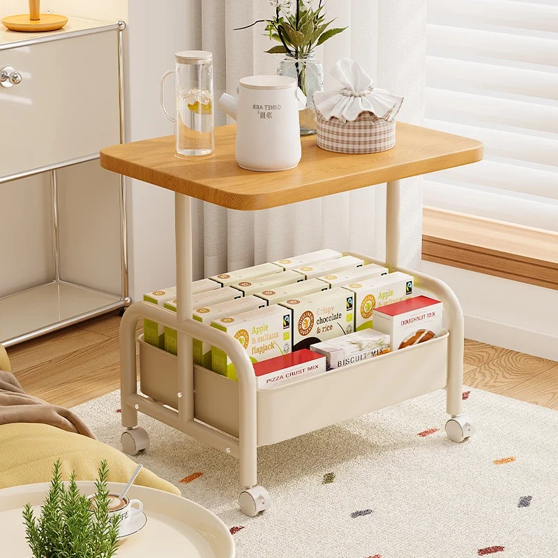 Modern Minimalist MDF Carbon Steel Rectangle Movable Side Table With 2-Tier For Living Room
