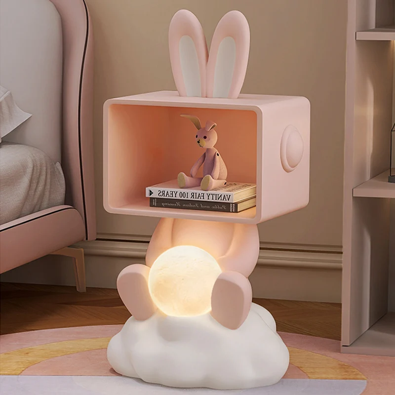 Contemporary Creative MDF Resin PC Rabbit Shape Nightstand 2-Tier For Living Room