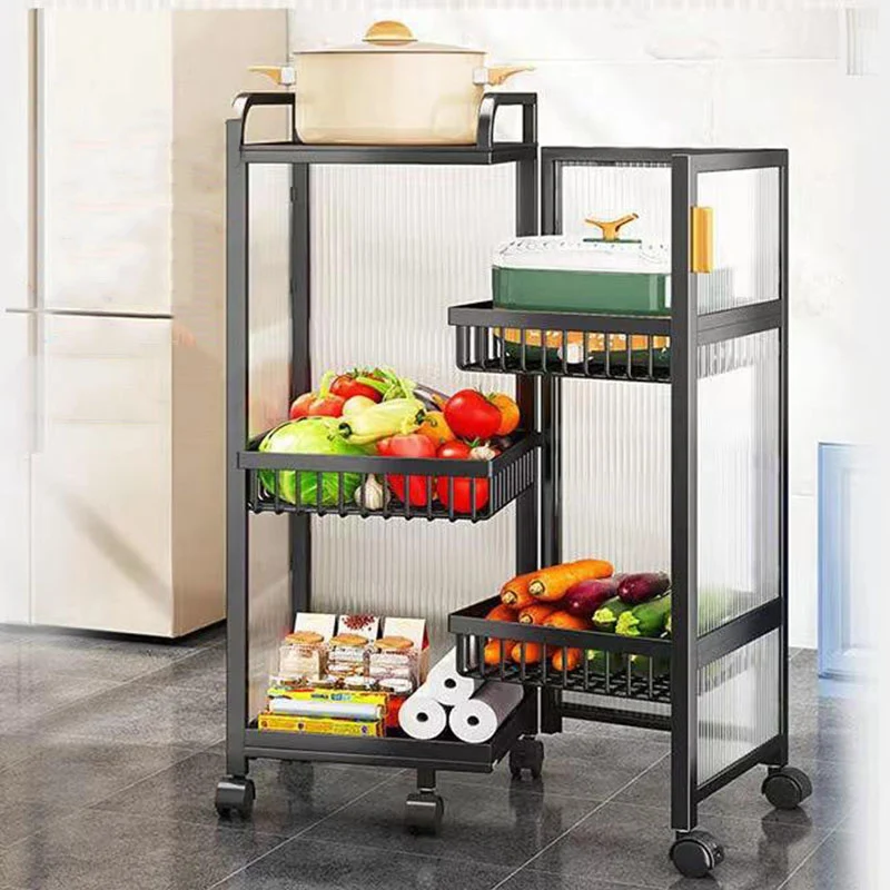 Modern Minimalist Carbon Steel & Glass Rectangular Storage Shelf With 5-Tier Rotating Shelves For Bedroom & Living Room
