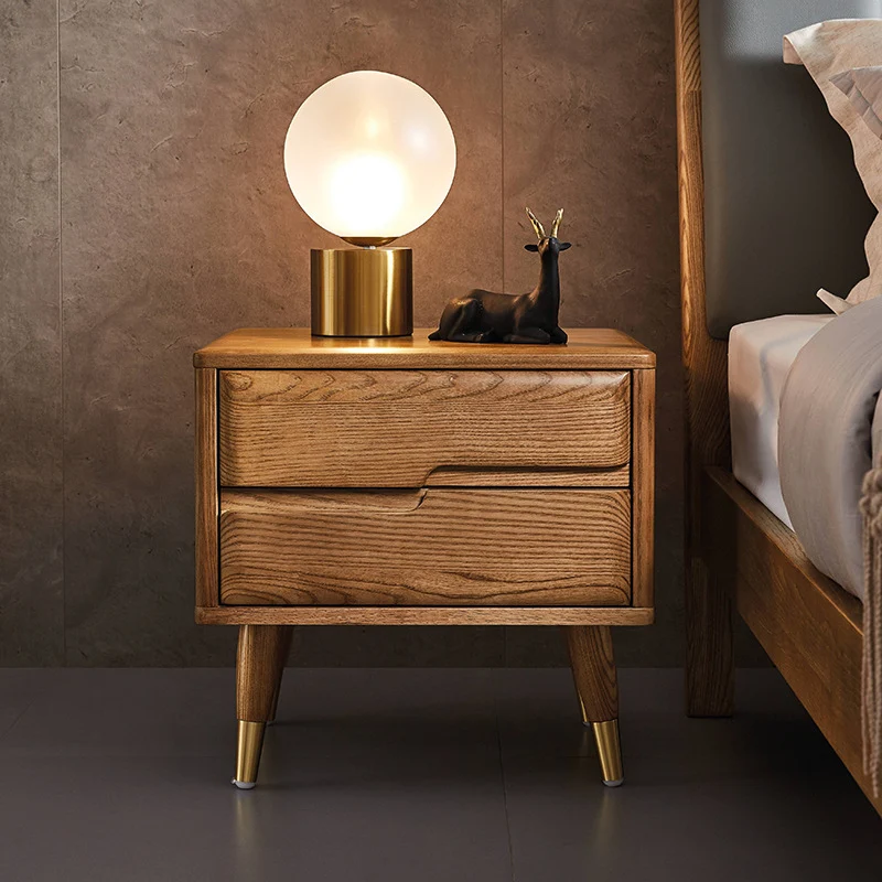Modern Minimalist Rectangle Nightstand Ash Wood & Solid Wood Multi-Layer Board 1/2-Drawer Storage For Bedroom & Living Room