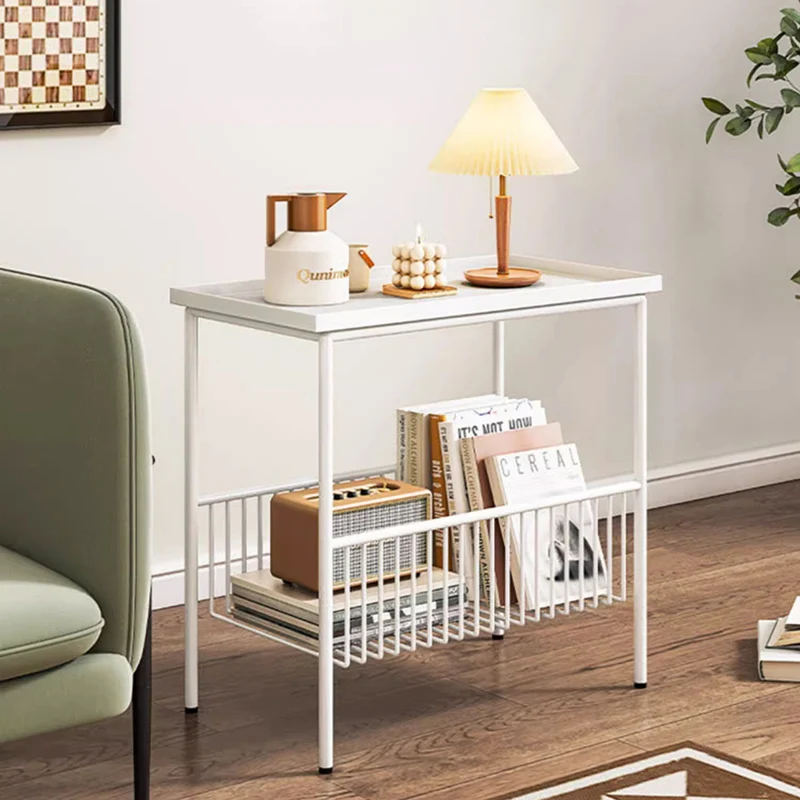 Modern Minimalist Rectangular Iron Coffee Table 2-Tier For Living Room