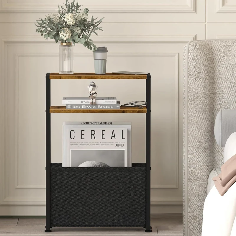 Modern Minimalist MDF Iron Fabric Rectangular 3-Tier Side Table For Living Room & Bedroom