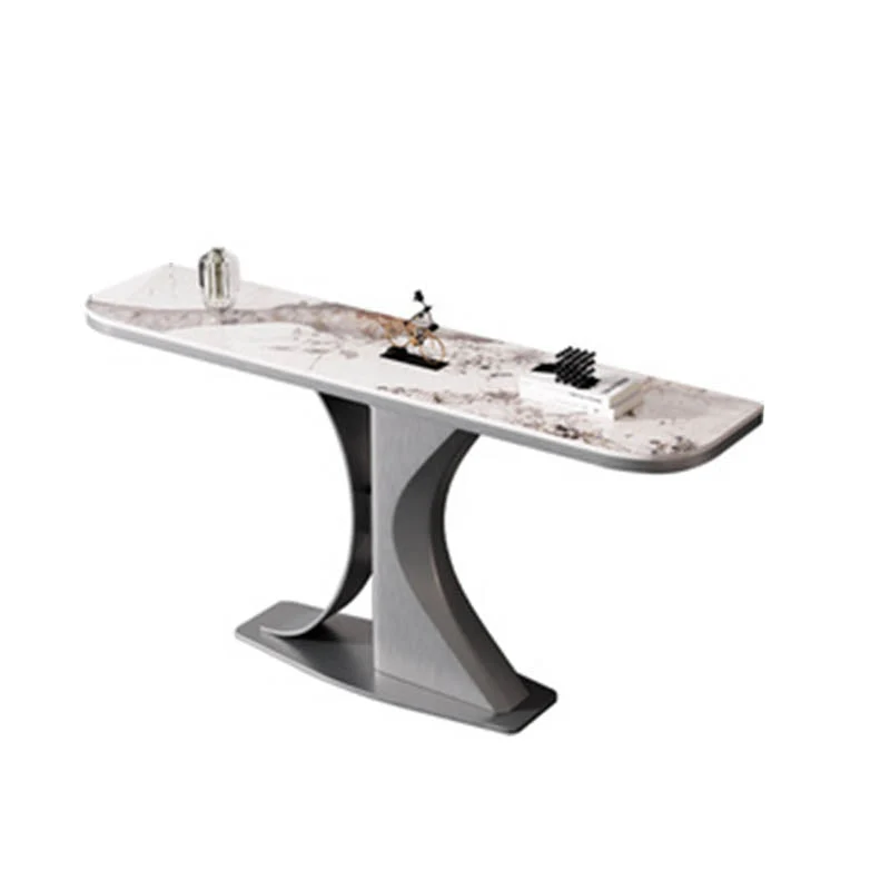 Modern Half Moon Console Table Stone Sofa Table in Gold/Grey