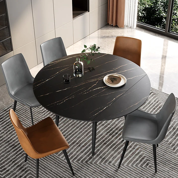 Simplicity Style Round Stone Table Drop-Leaf Dinner Table ,51"L x 51"W x 29.5"H