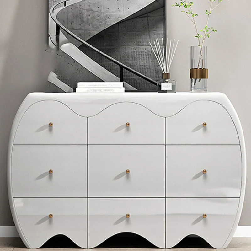Contemporary Horizontal Double Dresser Wood Storage Dresser with 9 Drawers for Home