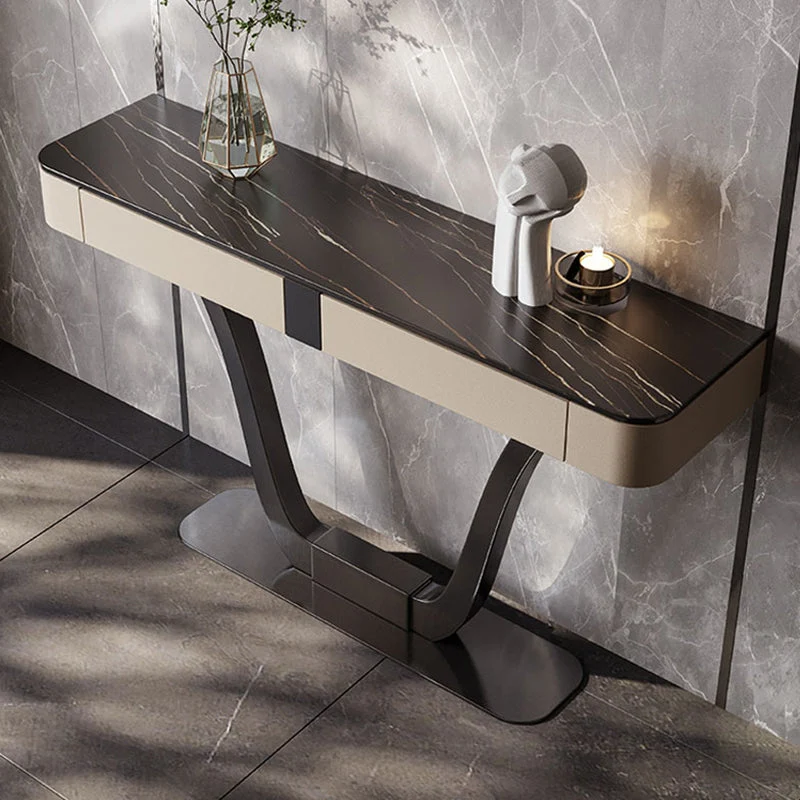 Glam Stone Accent Table 14 Inch Wide Console Table with Drawers