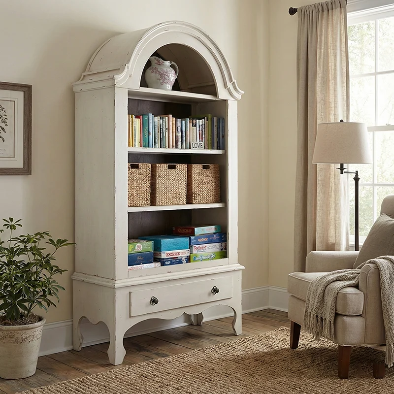 Modern Shabby Chic Ash Wood Solid Wood Multi-layer Board Arched Rectangular Storage Shelf 4-Tier For Living Room, Bedroom, Study