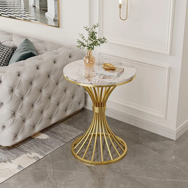 Modern Minimalist Sintered Stone Round Side Table Carbon Steel Base 1-Tier For Living Room & Bedroom