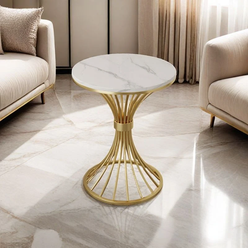 Modern Minimalist Sintered Stone Round Side Table Carbon Steel Base 1-Tier For Living Room & Bedroom