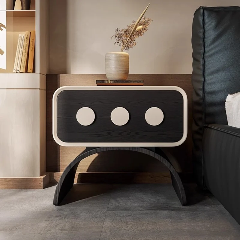Contemporary Creative Engineered Wood Carbon Steel Cat Scratch Leather Arched Rounded Rectangular Nightstand With 1 Drawer For Bedroom