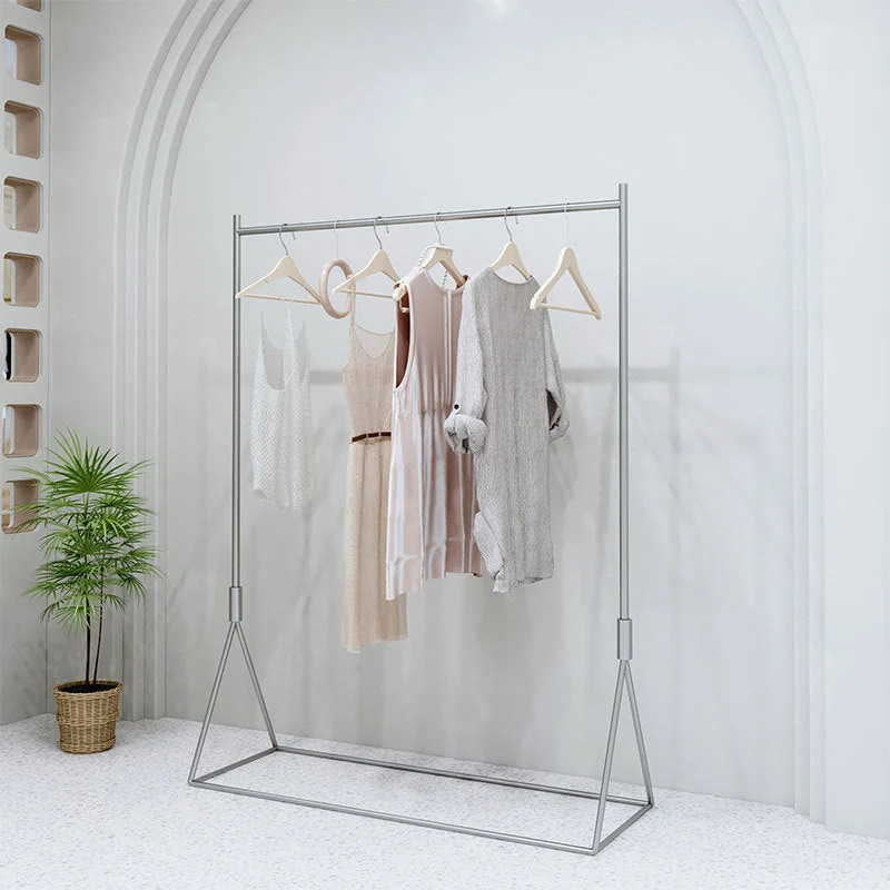 Industrial Plain Coat Rack Stainless Steel Clothes Hanger in Silver