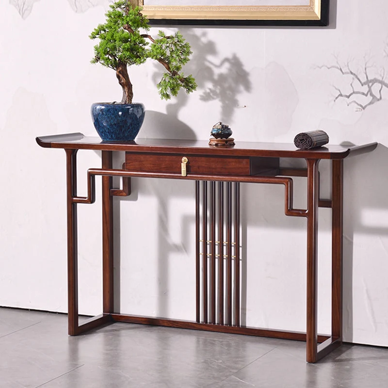 Contemporary Rectangle Shape Console Table Dark Brown Solid Wood Console Sofa Table
