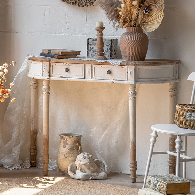Traditional Vintage Fir Wood Rectangular Entryway Table With 2-Drawer Storage For Foyer, Living Room & Bedroom