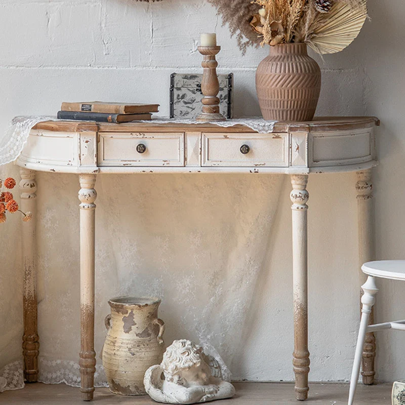 Traditional Vintage Fir Wood Rectangular Entryway Table With 2-Drawer Storage For Foyer, Living Room & Bedroom