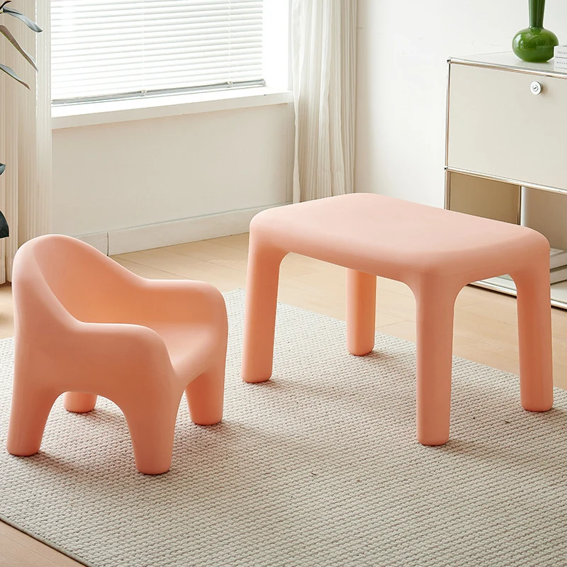 Modern Minimalist Rectangular PE Kids Desk & Chair Set For Bedroom & Living Room