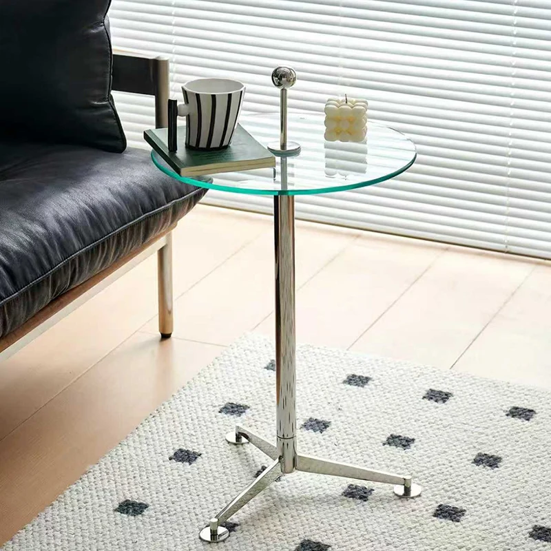 Modern Minimalist Round Tempered Glass Stainless Steel Coffee Table 1-Tier For Living Room
