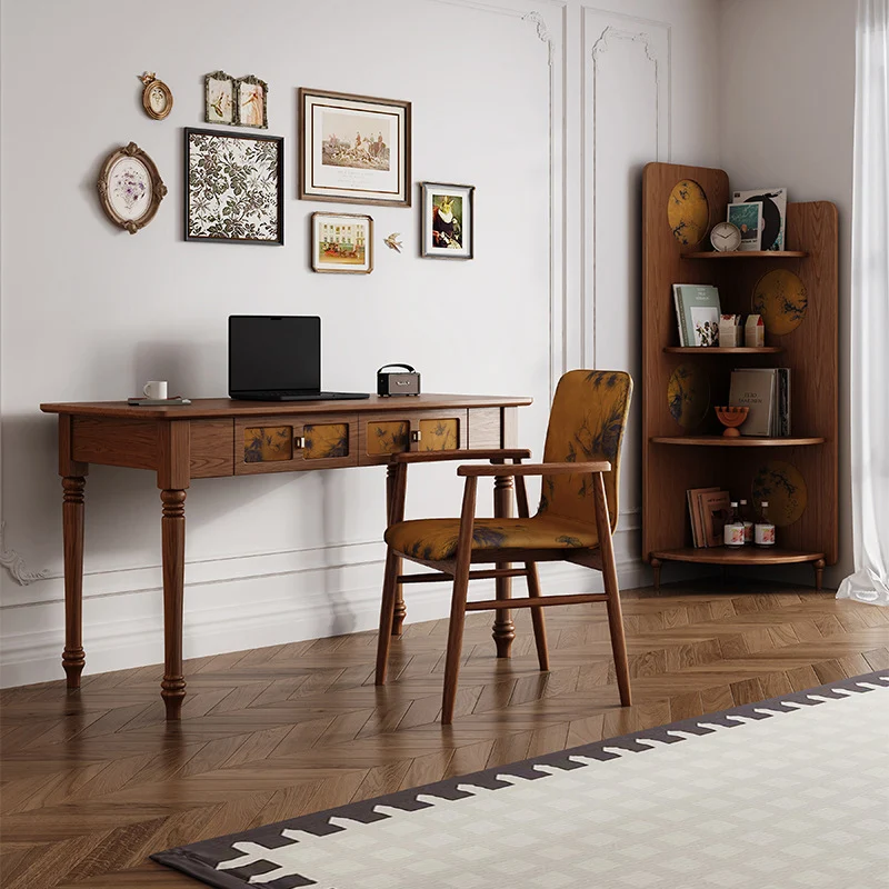 Traditional Chinese Rectangular Solid Wood Cloth Desk 2-Drawer For Bedroom