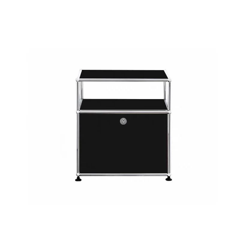 Modern Minimalist Stainless Steel Plywood Square Nightstand With 1 Drawer For Bedroom