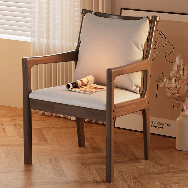 Modern Minimalist Rectangular Rubberwood Synthetic Fabric Sponge Dining Chair Backrest Armrest For Dining Room