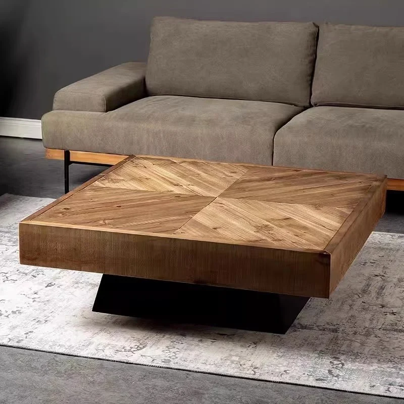 Contemporary Retro Square Pine Wood Coffee Table For Living Room