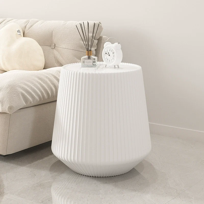 Modern Minimalist Round Stone Slab PU Leather Solid Wood Coffee Table For Living Room