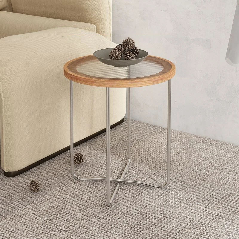 Modern Minimalist Round Tempered Glass Plywood Iron Coffee Table For Living Room
