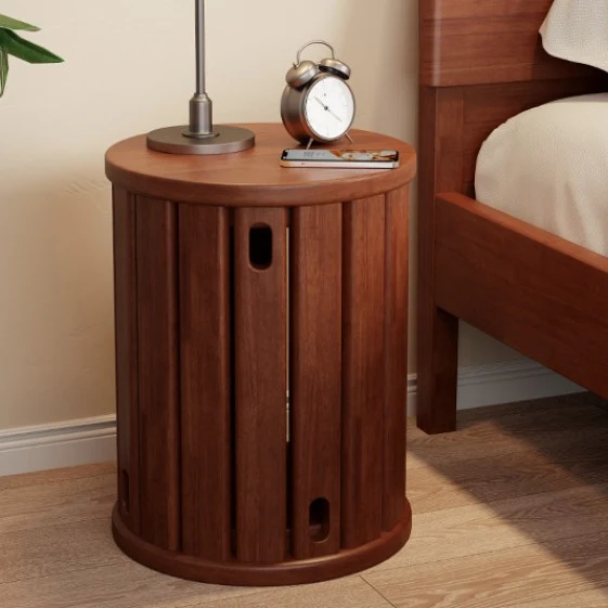 Traditional Chinese Round Rubberwood Storage Stackable Movable Low Stool Set For Living Room