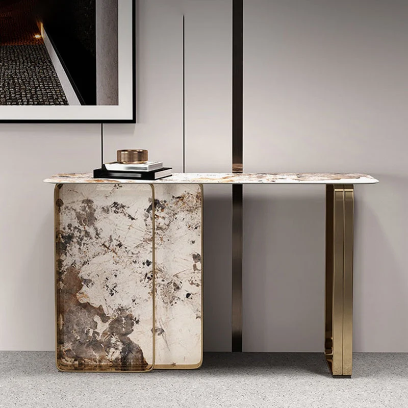 Rectangle Shape Contemporary Console Table Stone Sofa Table in Gold for Hall