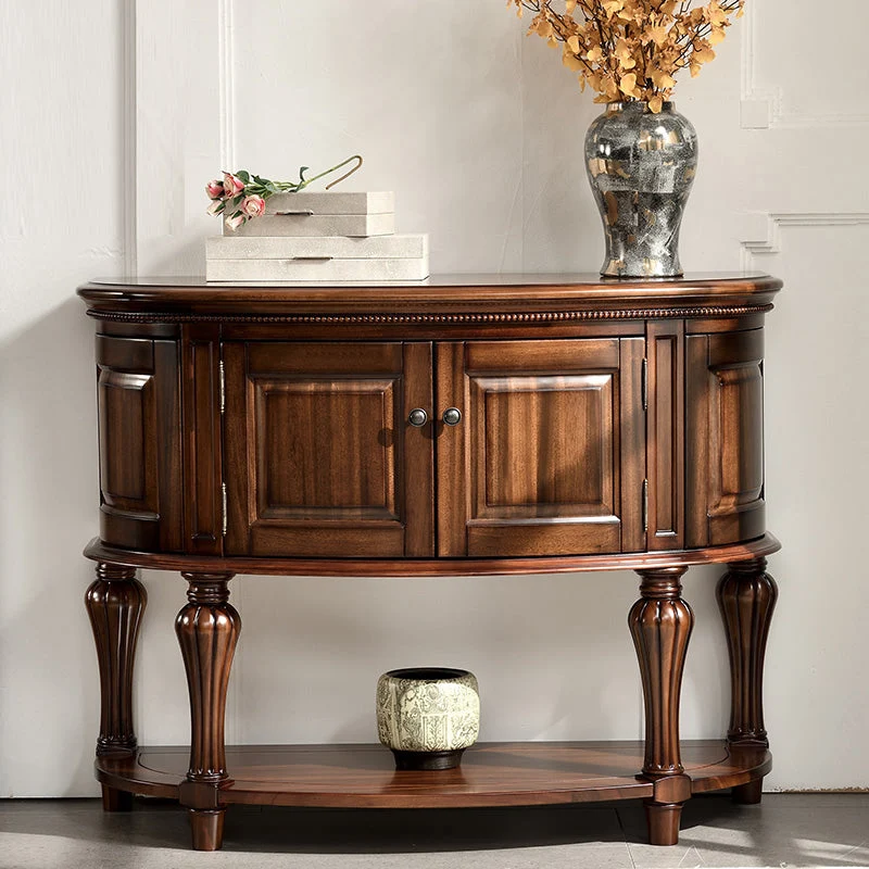 Half Moon Shape Contemporary Console Table Brown Wood Console Sofa Table